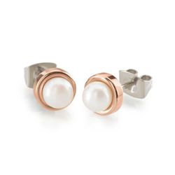 Titanium Earrings with Rose gold plating and Pearls - 594-03